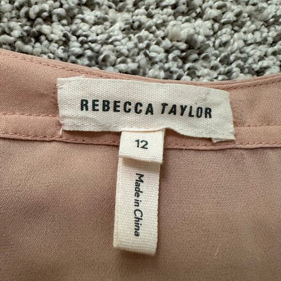 Rebecca Taylor light pink silk long sleeve v-neck top size 12 - Picture 6 of 14